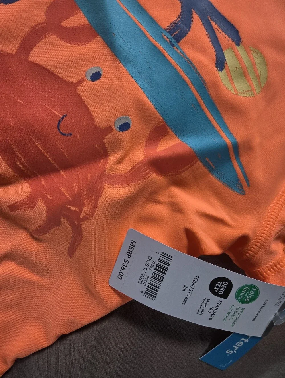 Carter's Orange & Teal Crab Print Kids Swim Set